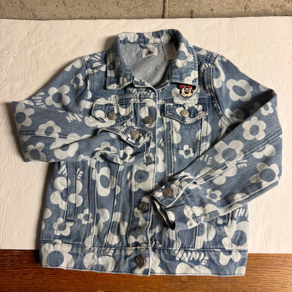 Disney Kids Minnie Mouse Daisy Floral Denim Jacket Blue Size M 7/8 Trucker Coat